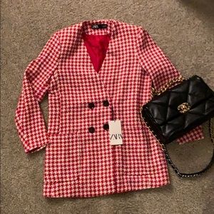 Zara Houndstooth frock coat -Red (Emily in Paris)